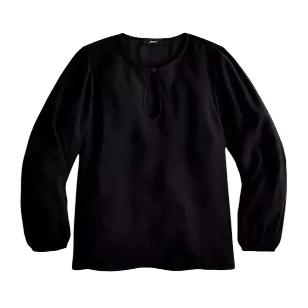 J Crew Womens Black Puff Sleeve Satin Back Blouse Crepe Office Size MTall